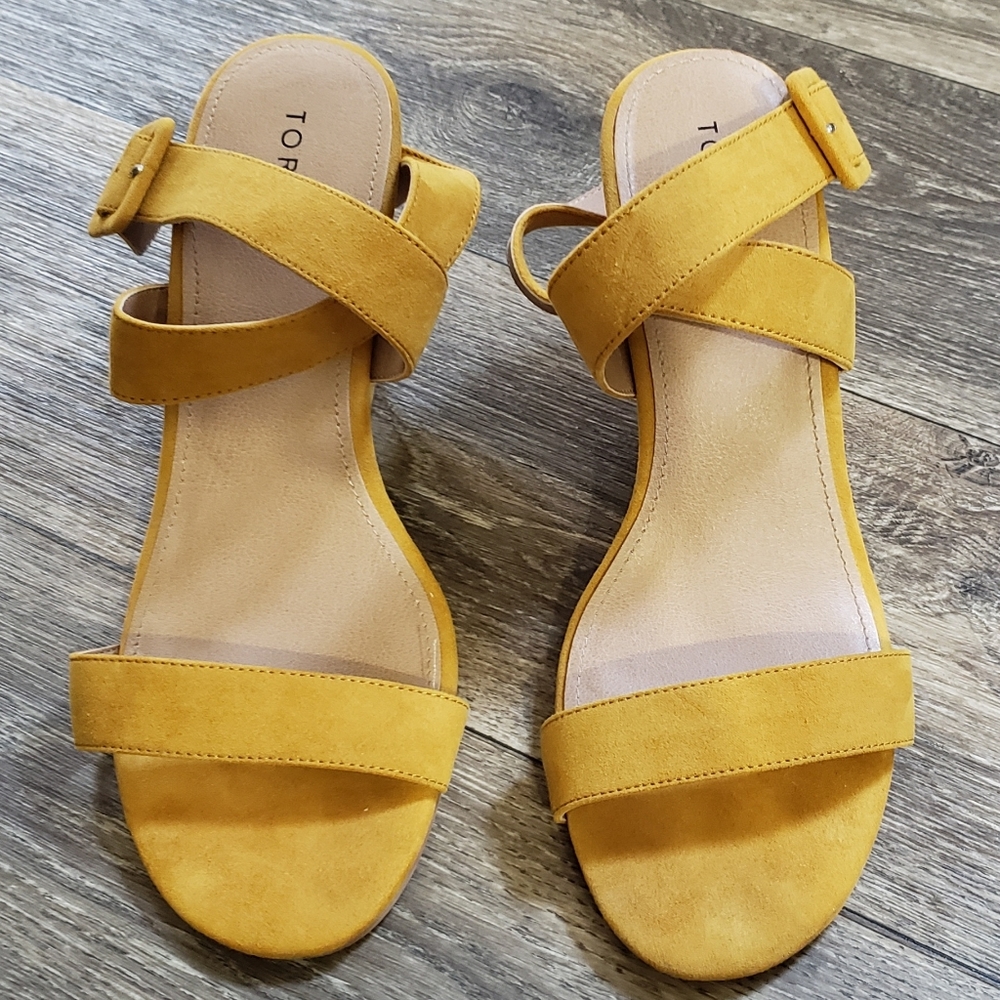 Torrid Mustard Wrap Cone Heels